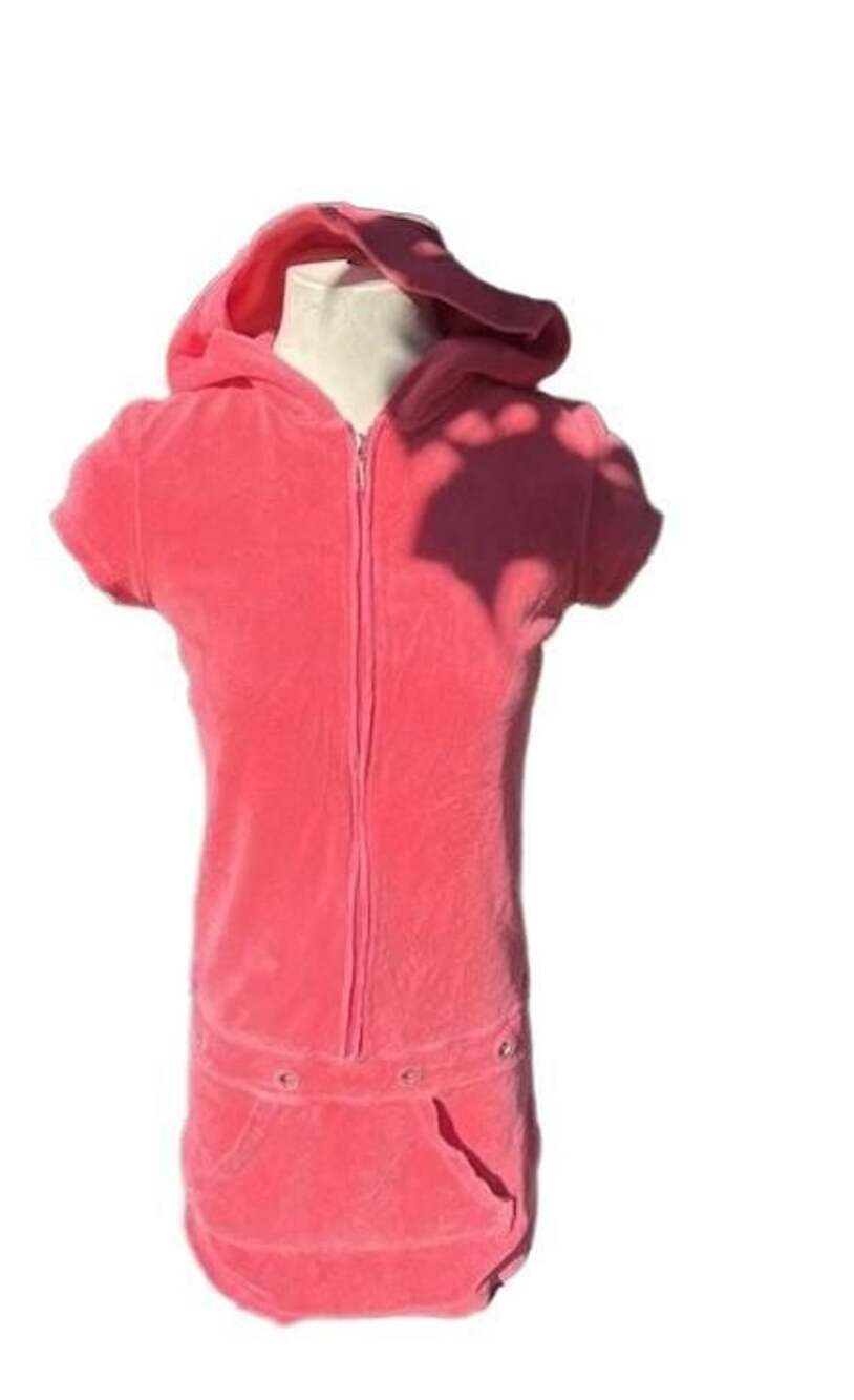 Juicy Couture Terry Cloth Dress Size S Pink Zip-Up Hooded Mini